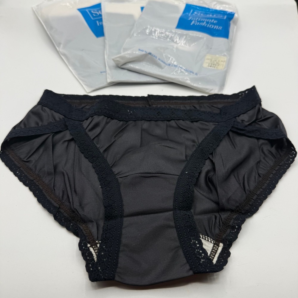New Sears The Doesnt Panty 4 Pack Small Black Nylon Lace Trim High Waist Briefs